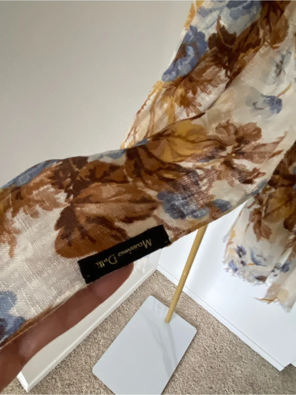 Massimo Dutti Blue Brown Floral Lightweight Oversized Scarf